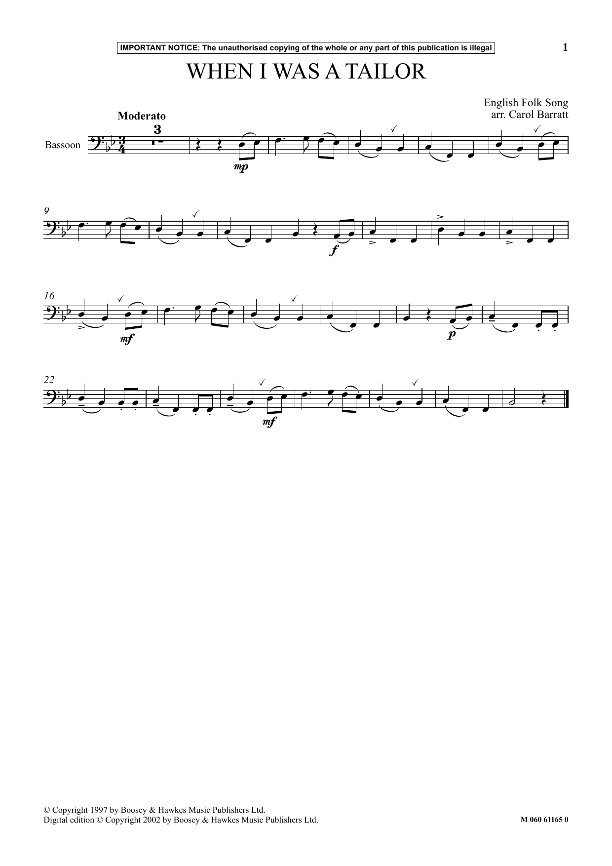 English Folk Song When I Was A Tailor sheet music notes and chords arranged for Instrumental Solo