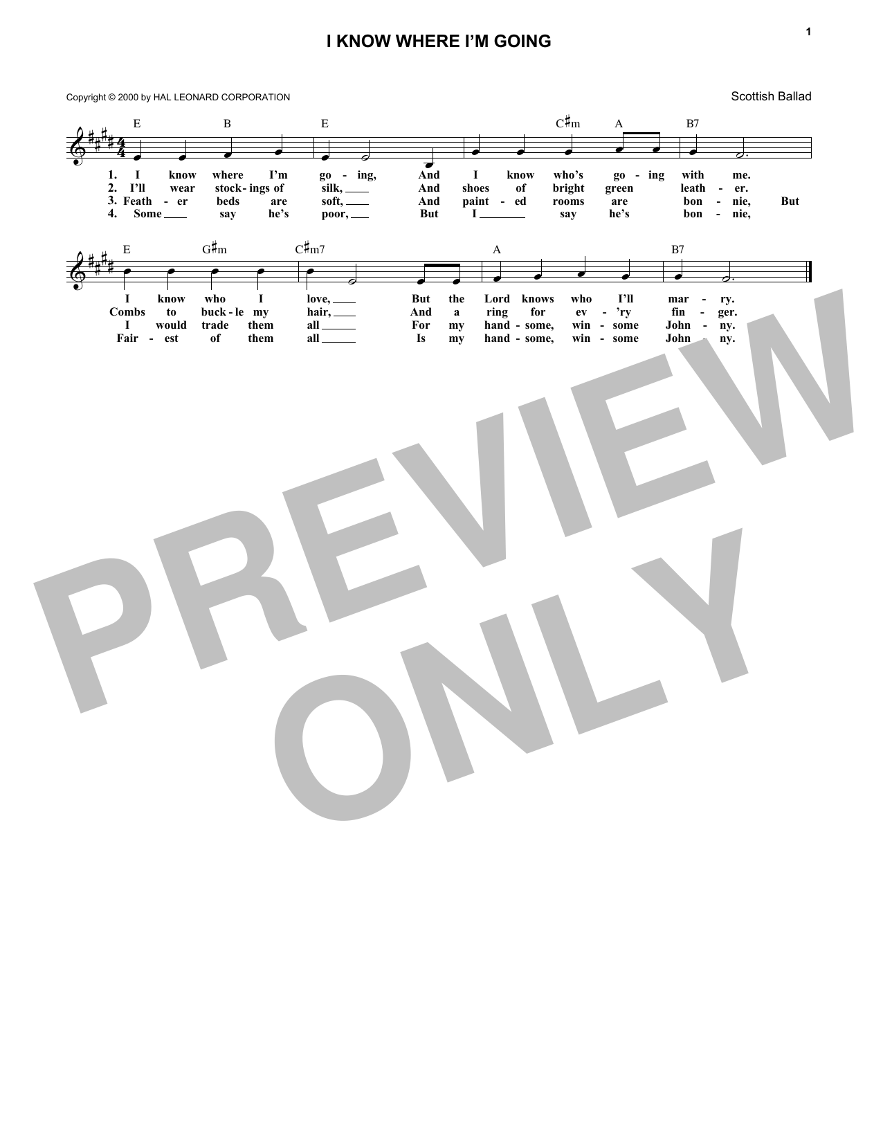 English Folksong I Know Where I'm Goin' sheet music notes and chords arranged for Lead Sheet / Fake Book