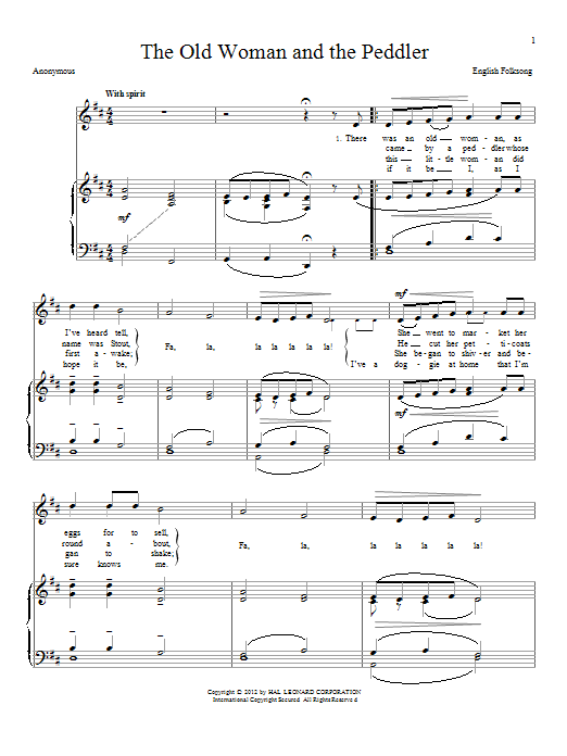 English Folksong The Old Woman And The Peddler sheet music notes and chords arranged for Piano & Vocal