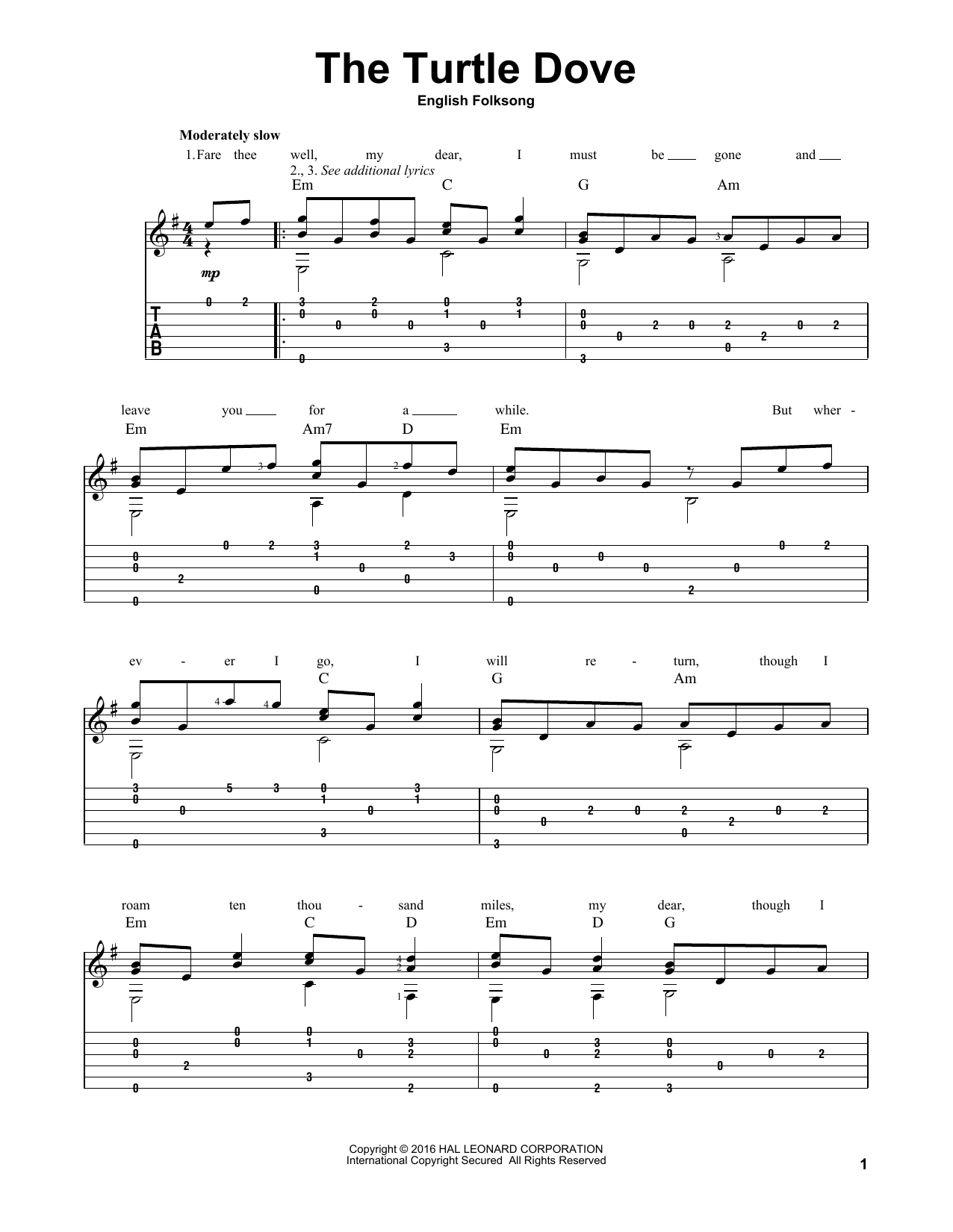 Mark Phillips The Turtle Dove sheet music notes and chords arranged for Solo Guitar