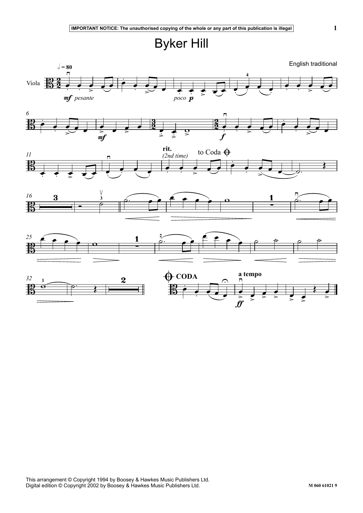 English Traditional Byker Hill sheet music notes and chords arranged for Instrumental Solo
