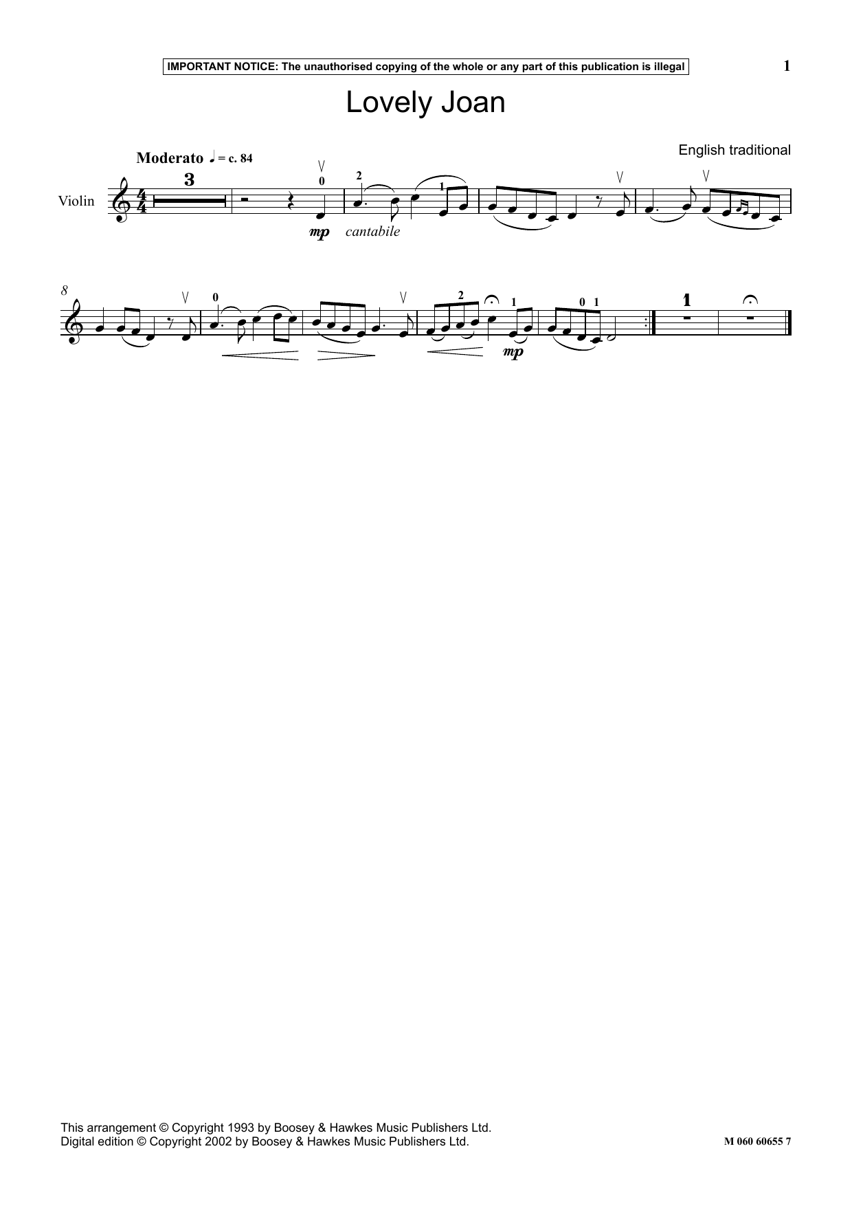 English Traditional Lovely Joan sheet music notes and chords arranged for Instrumental Solo