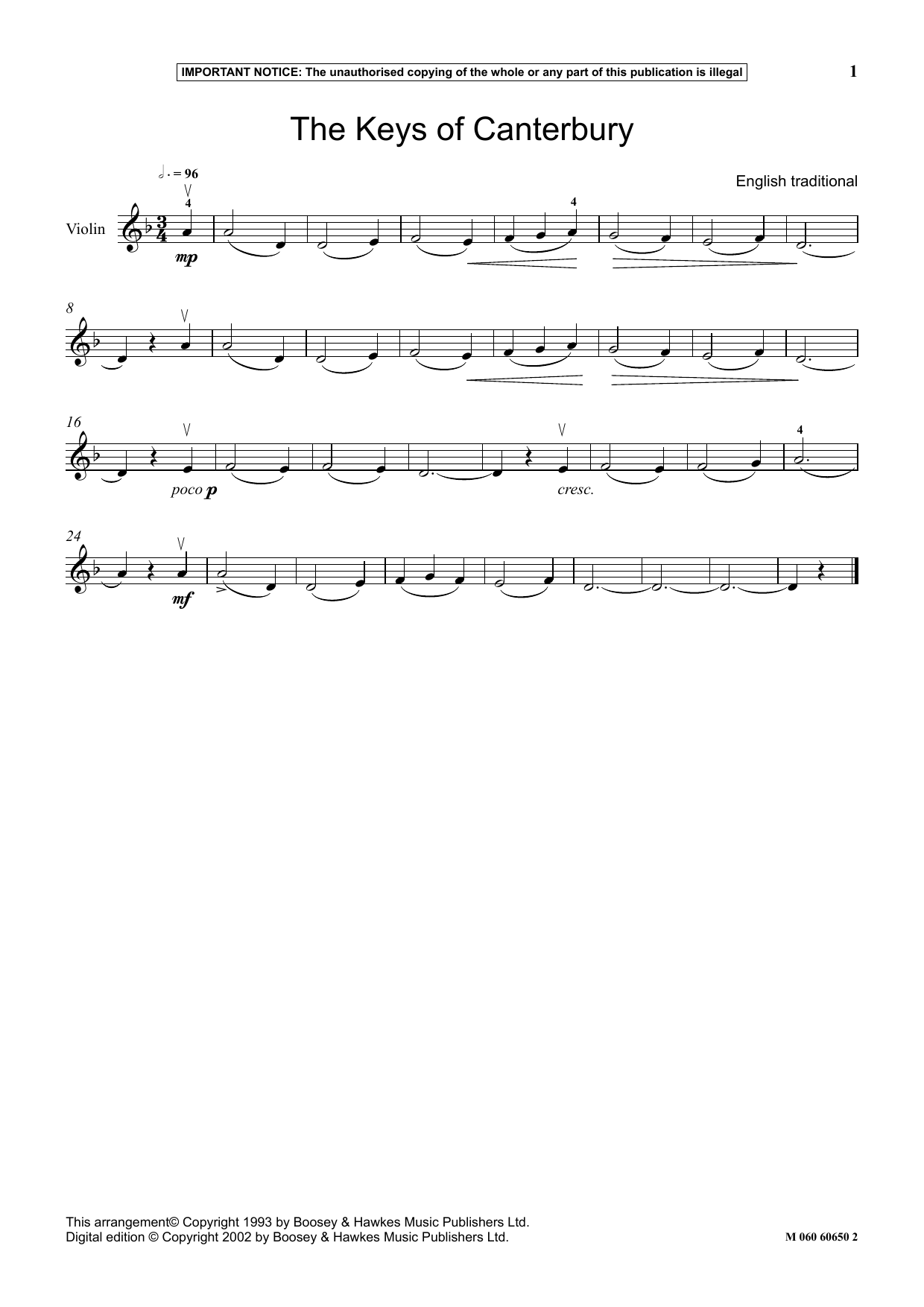 English Traditional The Keys Of Canterbury sheet music notes and chords arranged for Instrumental Solo