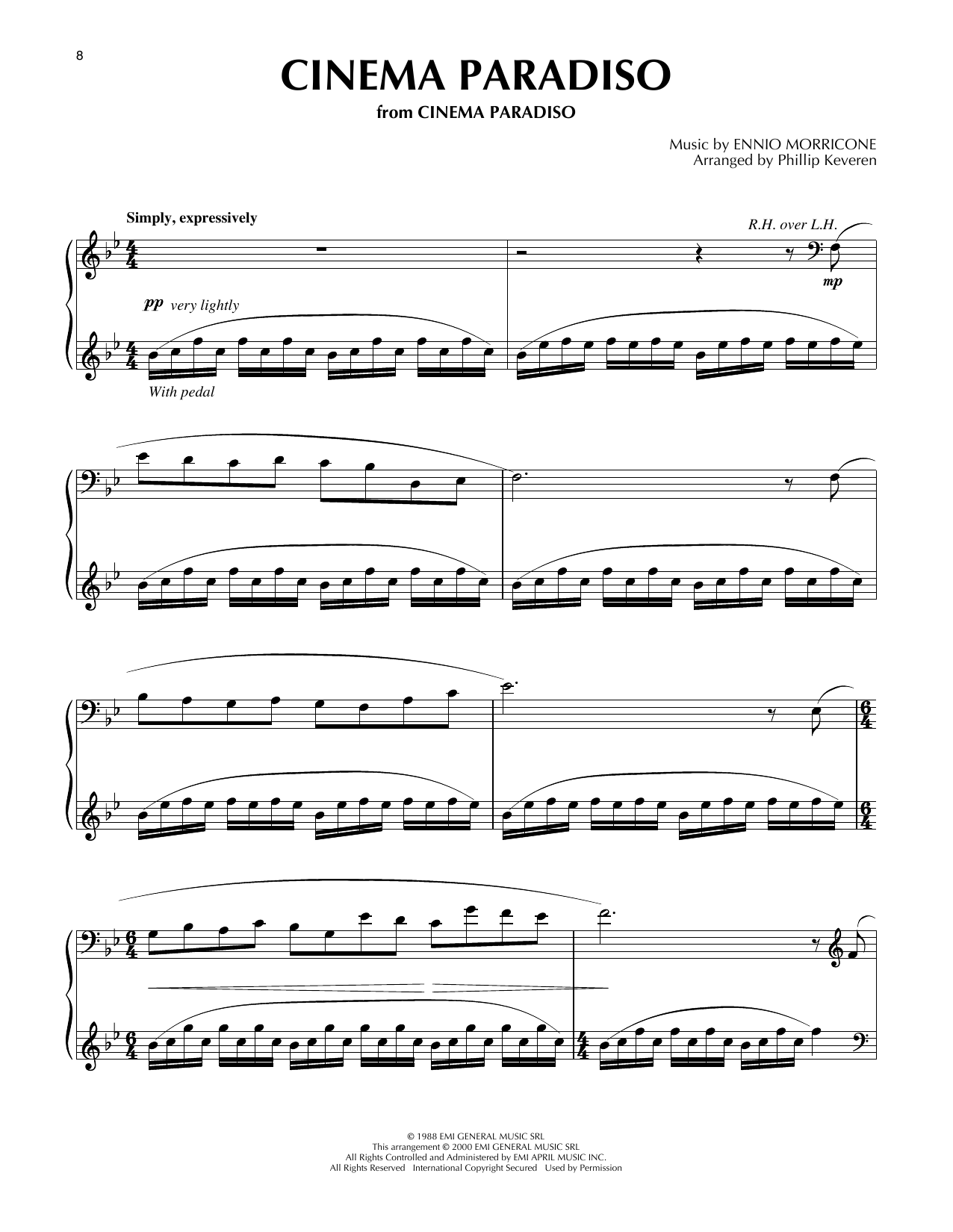 Ennio Morricone Cinema Paradiso (arr. Phillip Keveren) sheet music notes and chords arranged for Piano Solo