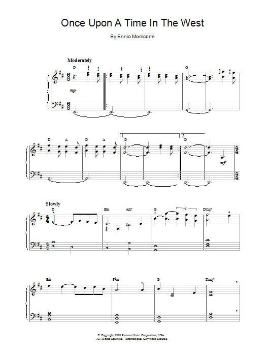 Ennio Morricone Once Upon A Time In The West sheet music notes and chords arranged for Piano Solo