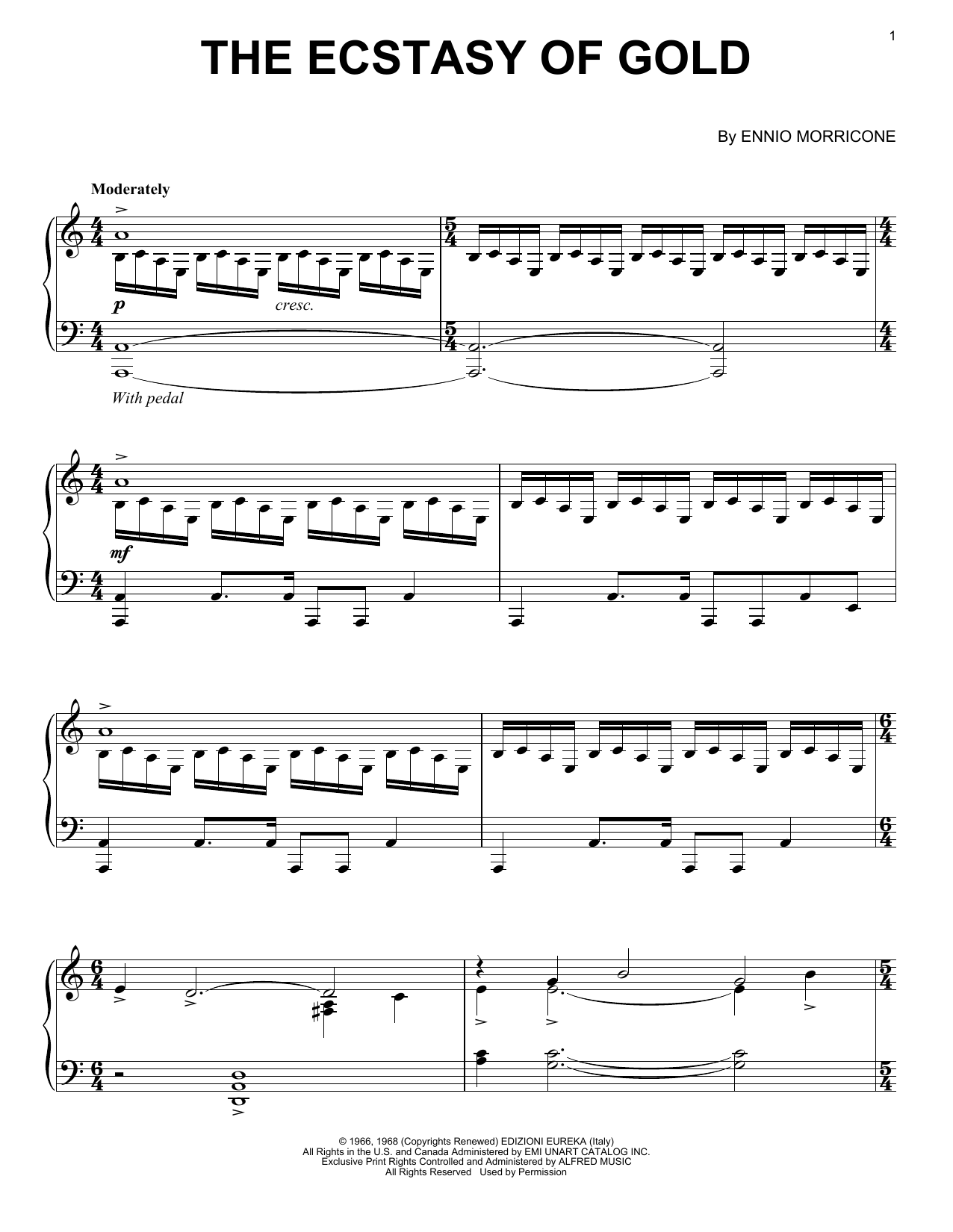 Ennio Morricone The Ecstasy Of Gold sheet music notes and chords arranged for Piano Solo