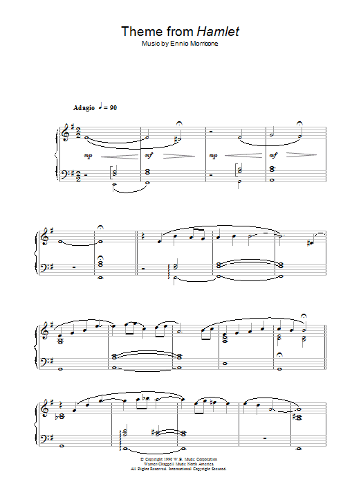 Ennio Morricone Theme from Hamlet sheet music notes and chords arranged for Piano Solo