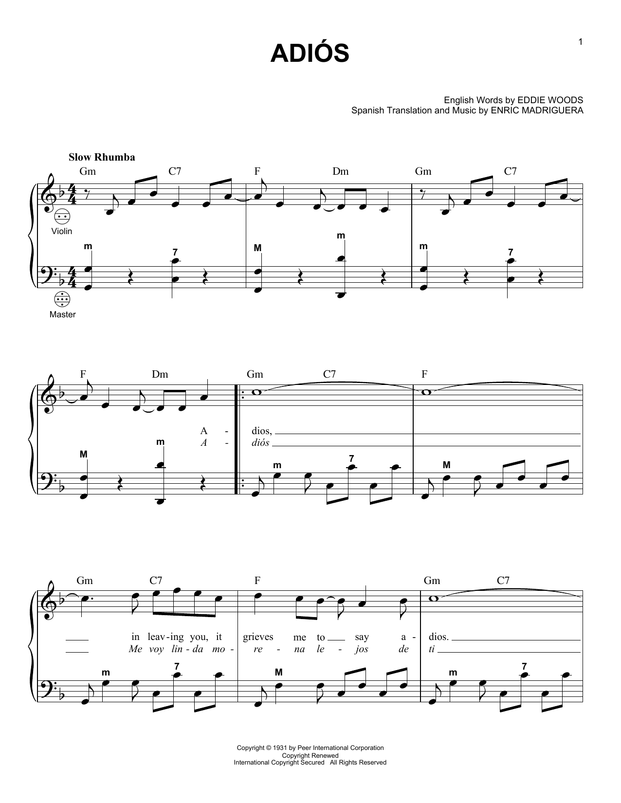 Enric Madriguera Adios (arr. Gary Meisner) sheet music notes and chords arranged for Accordion