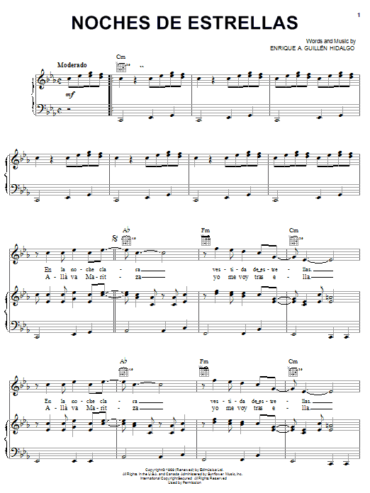 Enrique A. Guillén Hidalgo Noches De Estrellas sheet music notes and chords arranged for Piano, Vocal & Guitar Chords (Right-Hand Melody)