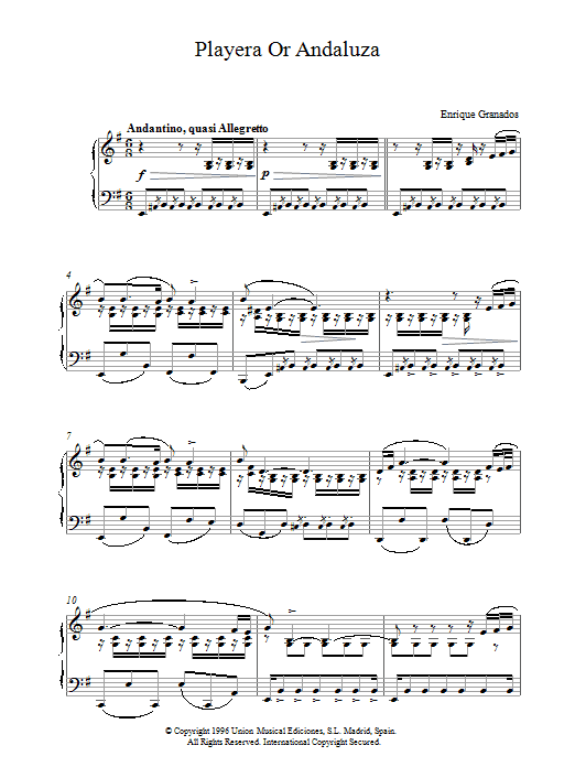 Enrique Granados Playera Or Andaluza sheet music notes and chords arranged for Piano Solo