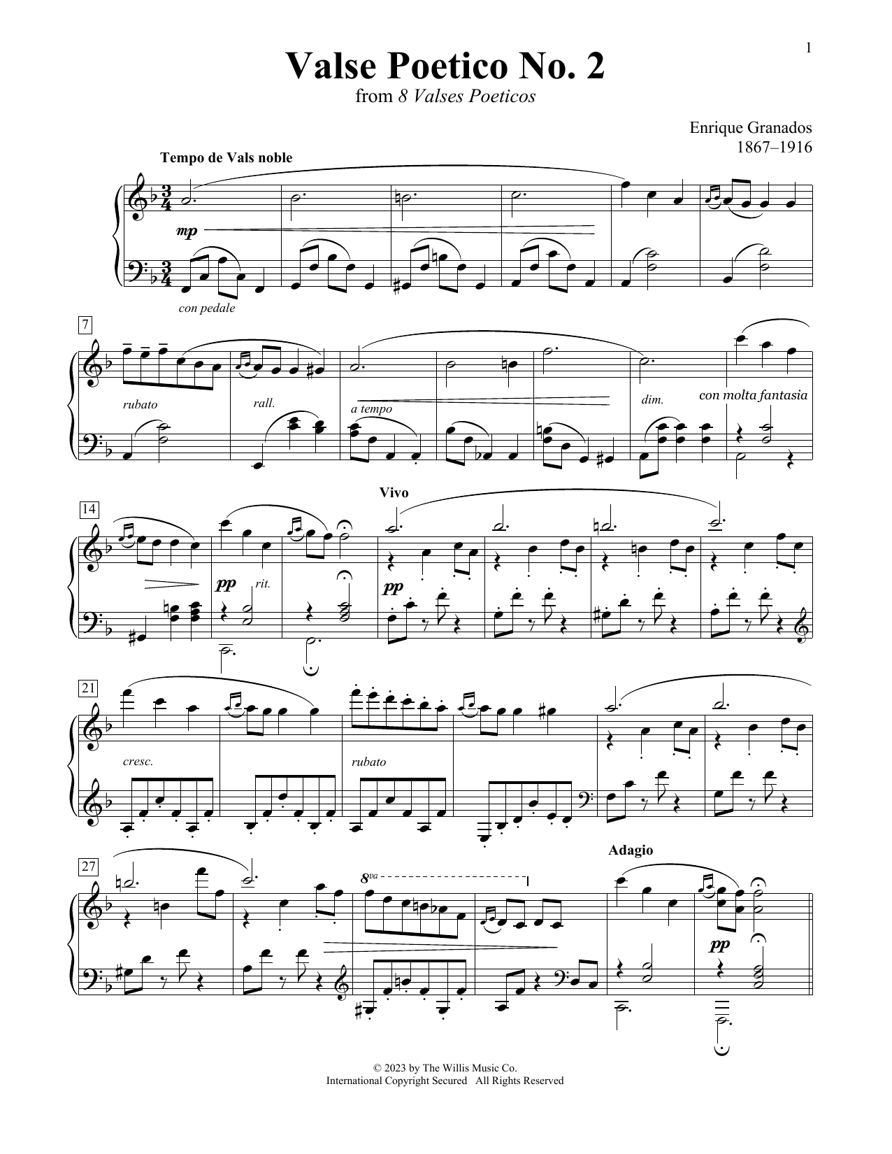 Enrique Granados Valse Poetico No. 2 sheet music notes and chords arranged for Educational Piano