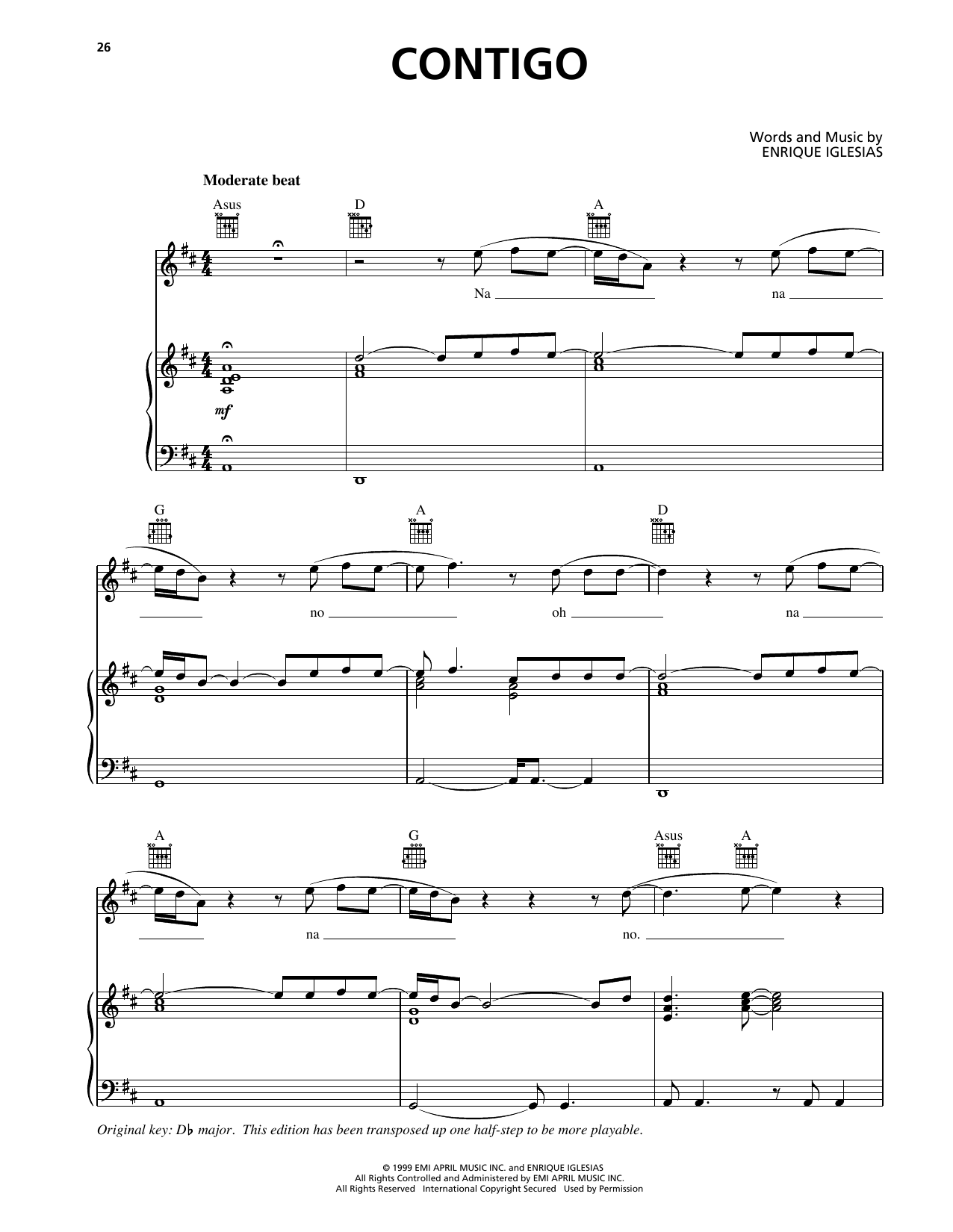 Enrique Iglesias Contigo sheet music notes and chords arranged for Piano, Vocal & Guitar Chords (Right-Hand Melody)