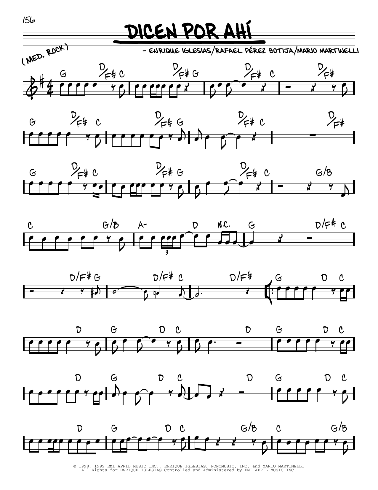 Enrique Iglesias Dicen Por Ahi sheet music notes and chords arranged for Real Book – Melody & Chords