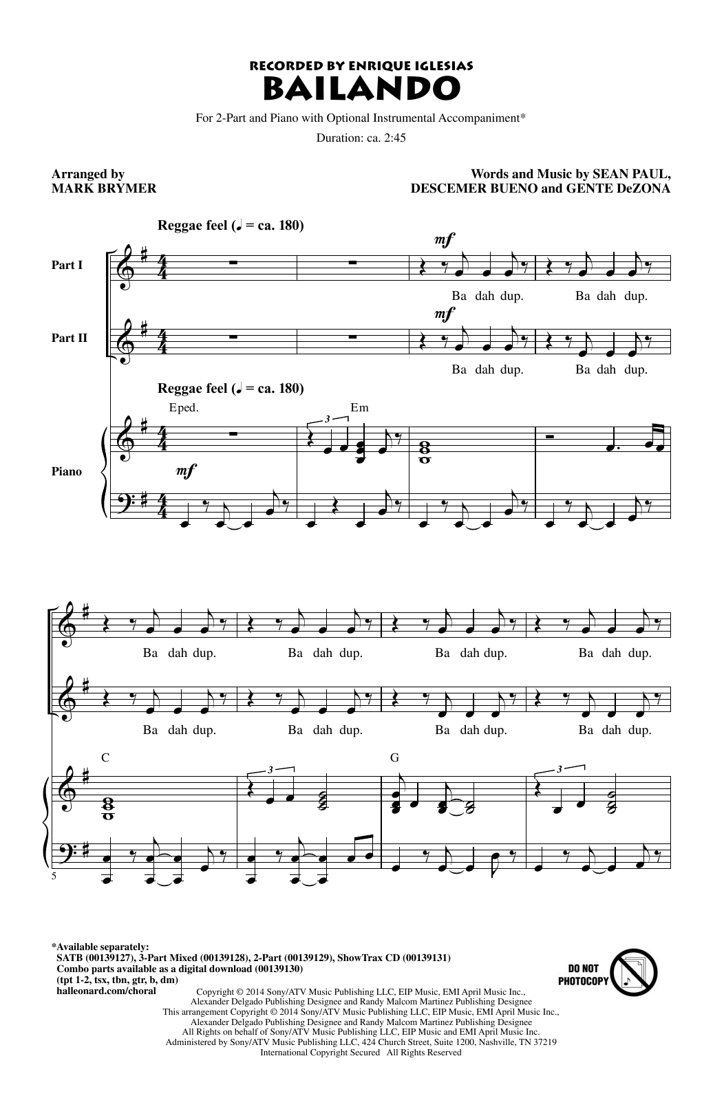 Enrique Iglesias Featuring Descemer Bueno and Gente de Zona Bailando (arr. Mark Brymer) sheet music notes and chords arranged for SATB Choir