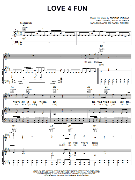 Enrique Iglesias Love 4 Fun sheet music notes and chords arranged for Piano, Vocal & Guitar Chords (Right-Hand Melody)
