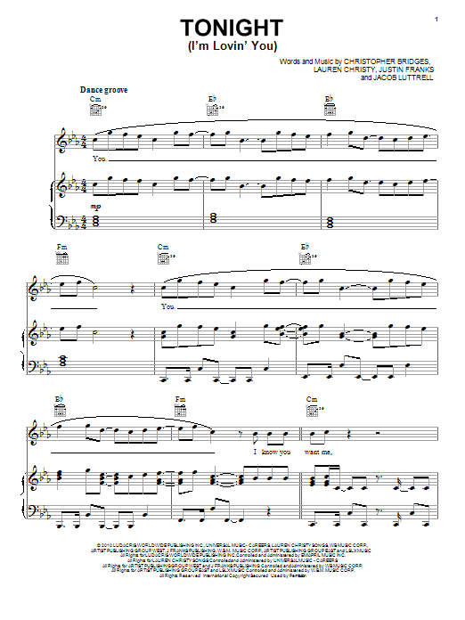 Enrique Iglesias Tonight (I'm Lovin' You) sheet music notes and chords arranged for Piano, Vocal & Guitar Chords (Right-Hand Melody)