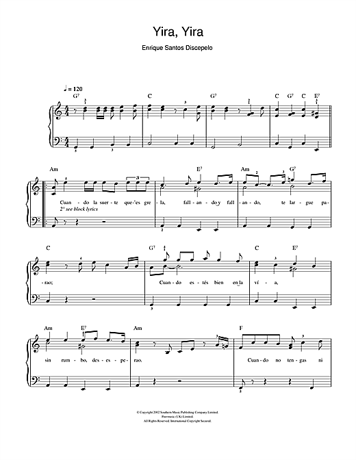 Enrique Santos Discepolo Yira, Yira sheet music notes and chords arranged for Easy Piano