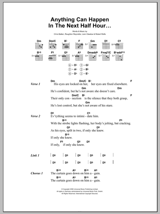 Enter Shikari Anything Can Happen In The Next Half Hour sheet music notes and chords arranged for Guitar Chords/Lyrics