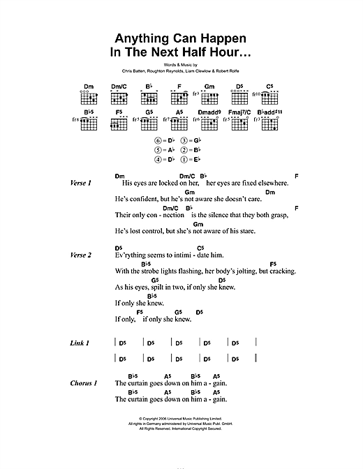 Enter Shikari Anything Can Happen In The Next Half Hour sheet music notes and chords arranged for Guitar Chords/Lyrics