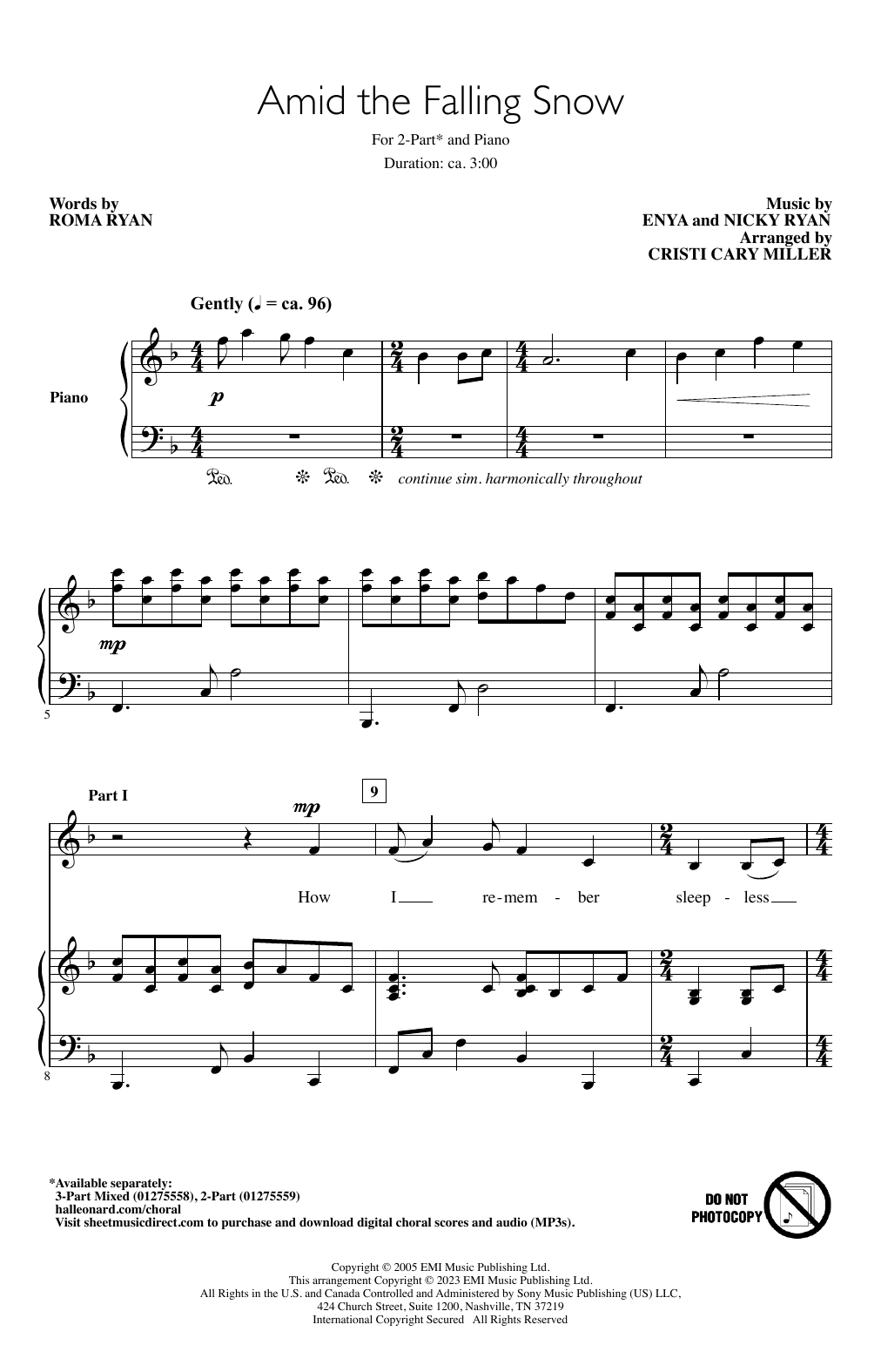Enya Amid The Falling Snow (arr. Cristi Cary Miller) sheet music notes and chords arranged for 2-Part Choir