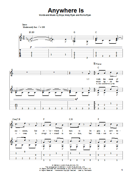 Enya Anywhere Is sheet music notes and chords arranged for French Horn Solo