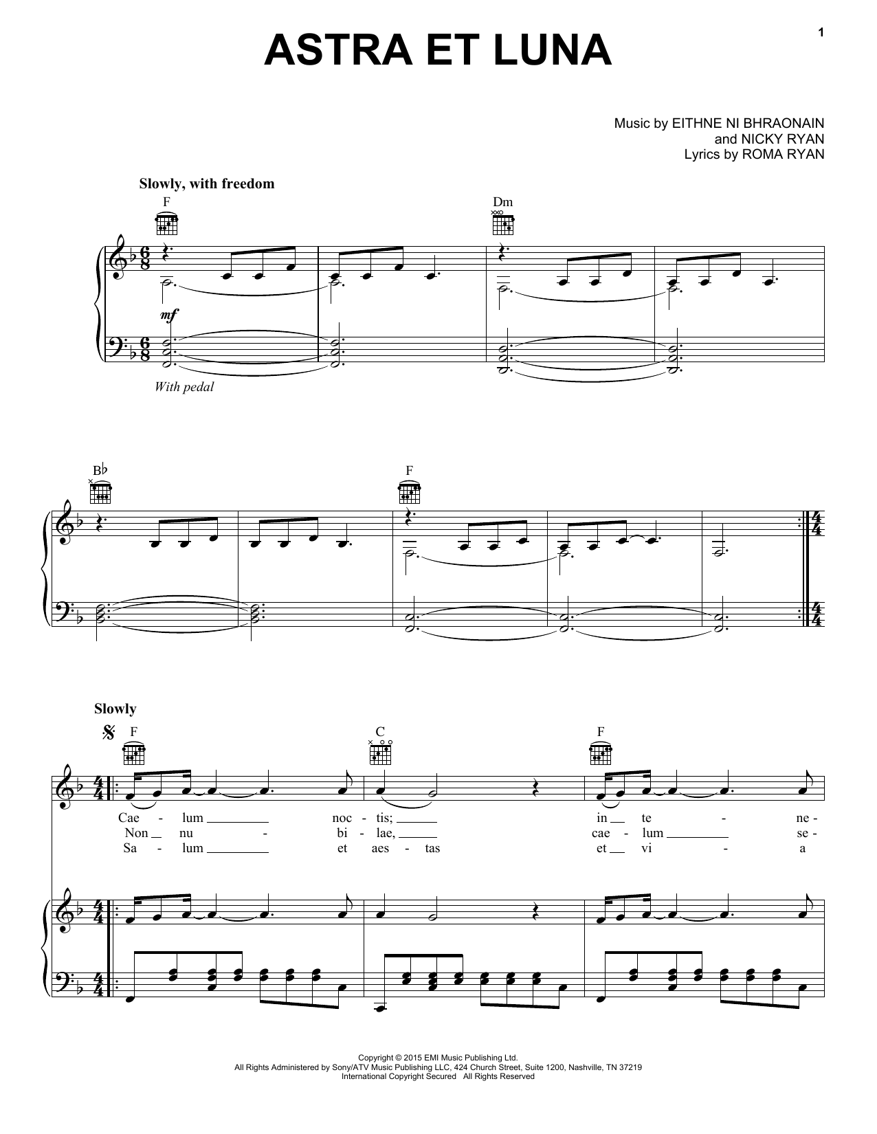 Enya Astra Et Luna sheet music notes and chords arranged for Piano, Vocal & Guitar Chords (Right-Hand Melody)