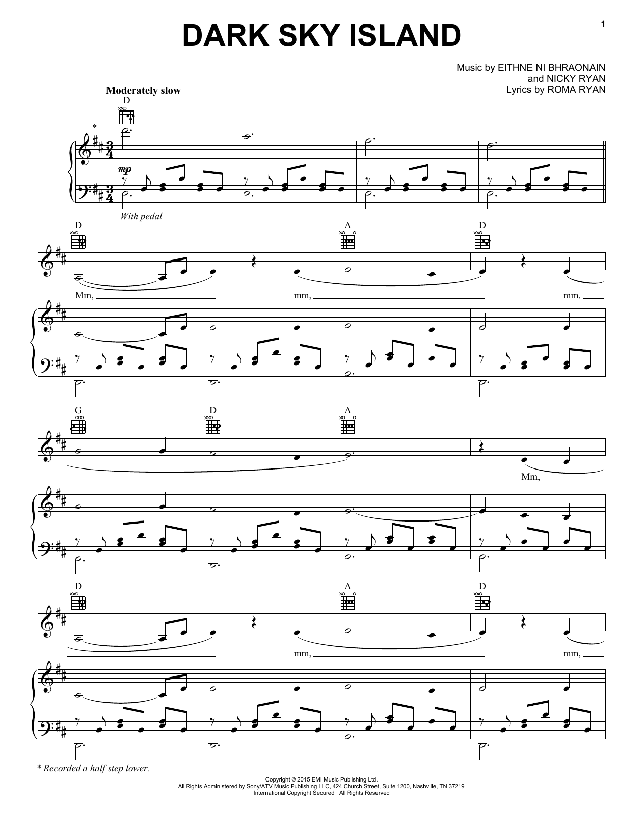Enya Dark Sky Island sheet music notes and chords arranged for Piano, Vocal & Guitar Chords (Right-Hand Melody)