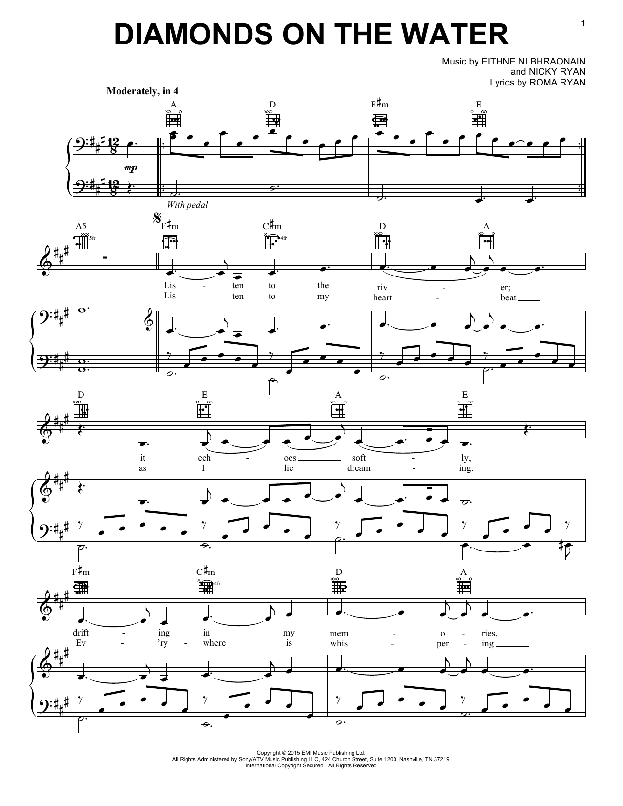 Enya Diamonds On The Water sheet music notes and chords arranged for Piano, Vocal & Guitar Chords (Right-Hand Melody)