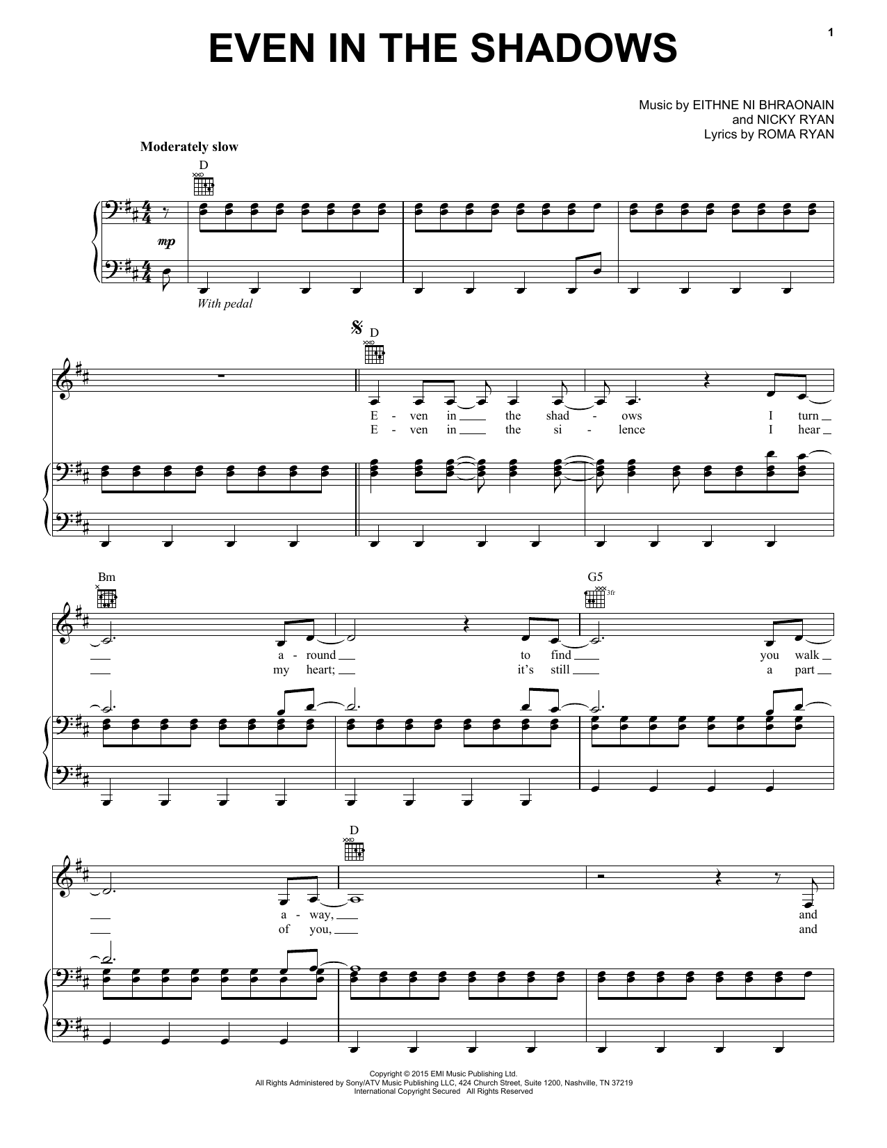 Enya Even In The Shadows sheet music notes and chords arranged for Piano, Vocal & Guitar Chords (Right-Hand Melody)