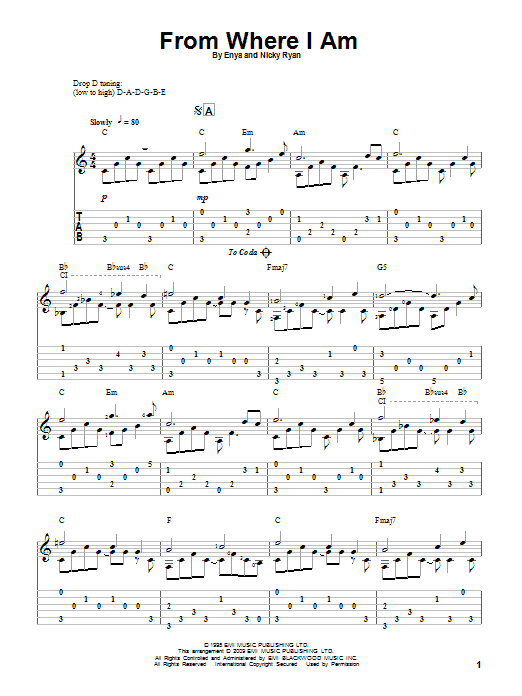 Enya From Where I Am sheet music notes and chords arranged for Solo Guitar