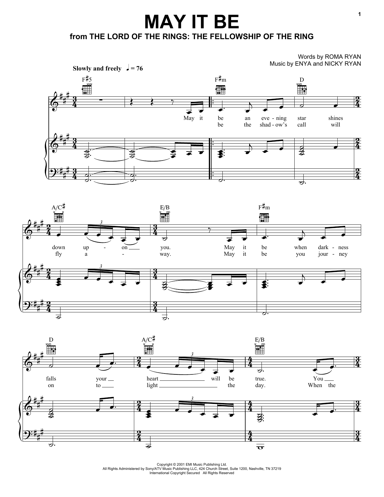 Enya May It Be sheet music notes and chords arranged for Solo Guitar