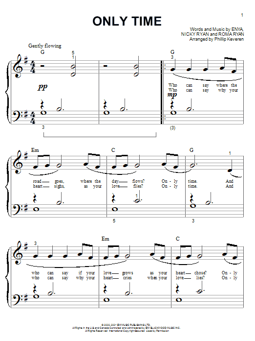 Enya Only Time (arr. Phillip Keveren) sheet music notes and chords arranged for Big Note Piano