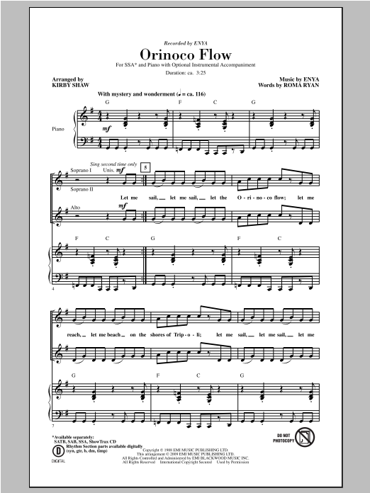Enya Orinoco Flow (arr. Kirby Shaw) sheet music notes and chords arranged for SAB Choir