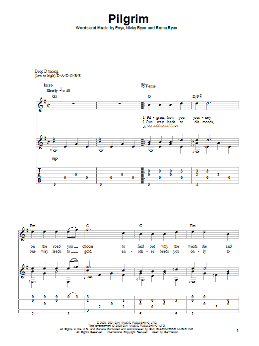 Enya Pilgrim sheet music notes and chords arranged for Solo Guitar