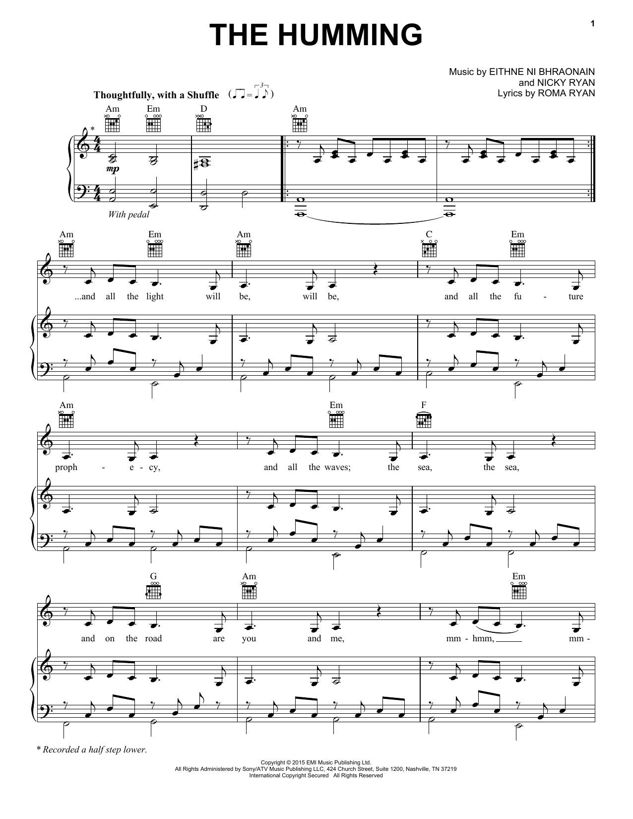 Enya The Humming sheet music notes and chords arranged for Piano, Vocal & Guitar Chords (Right-Hand Melody)