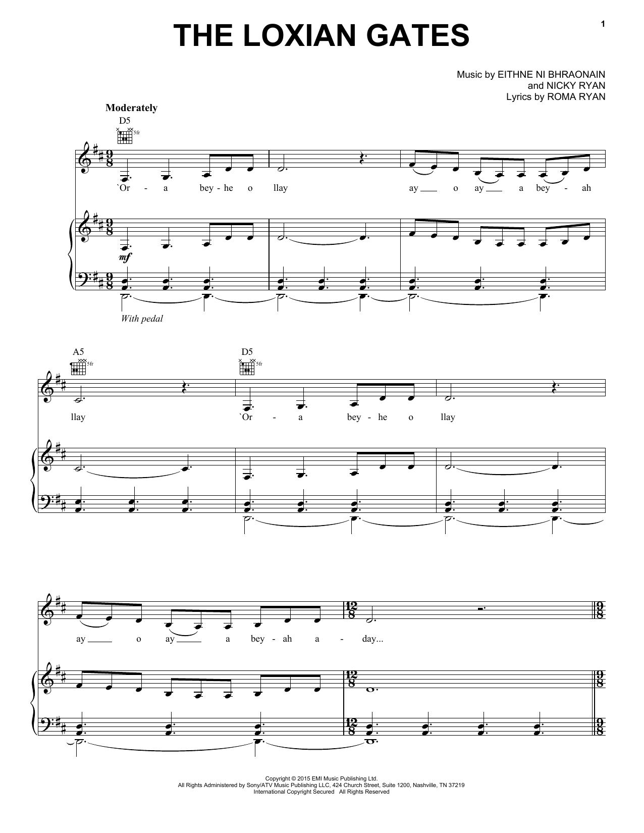 Enya The Loxian Gates sheet music notes and chords arranged for Piano, Vocal & Guitar Chords (Right-Hand Melody)
