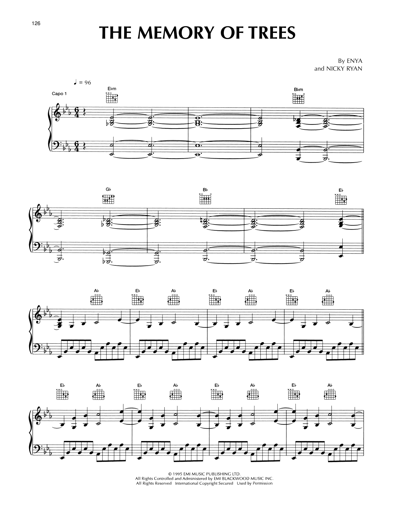 Enya The Memory Of Trees sheet music notes and chords arranged for Piano Solo