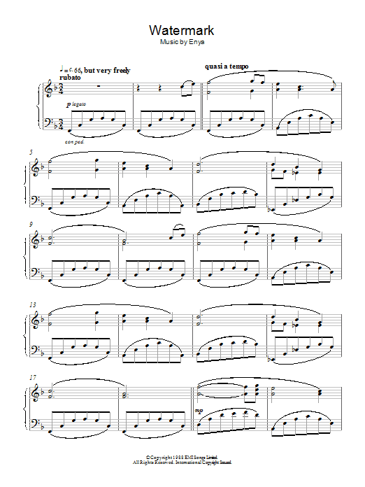 Enya Watermark sheet music notes and chords arranged for Violin Solo