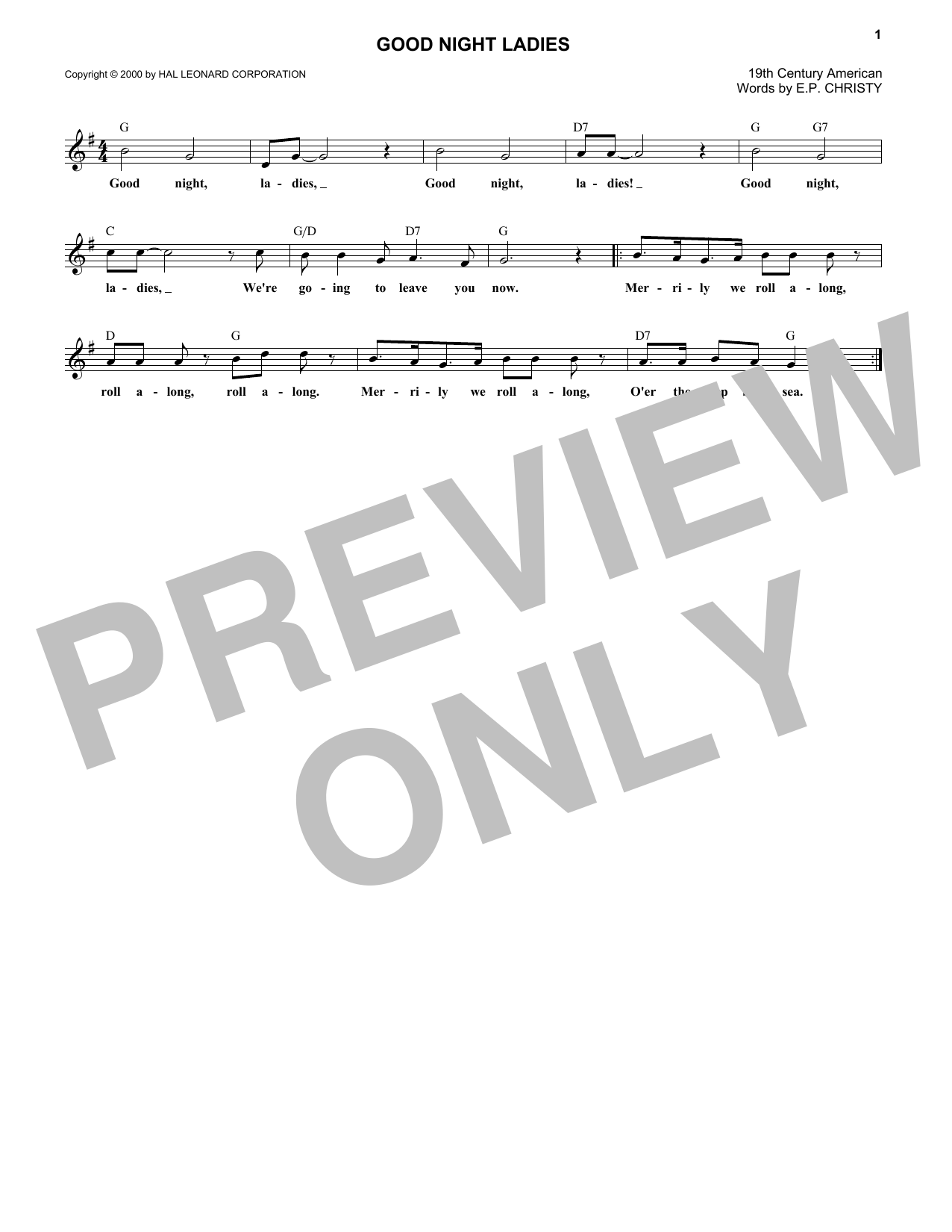 E.P. Christy Good Night Ladies sheet music notes and chords arranged for Lead Sheet / Fake Book