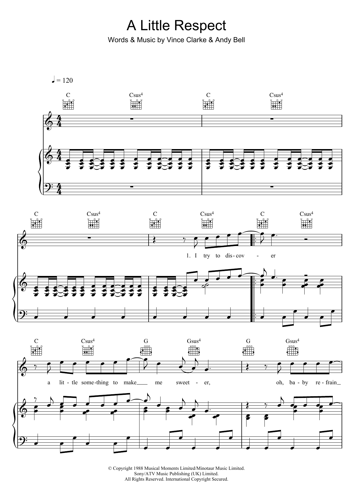 Erasure A Little Respect sheet music notes and chords arranged for Piano, Vocal & Guitar Chords