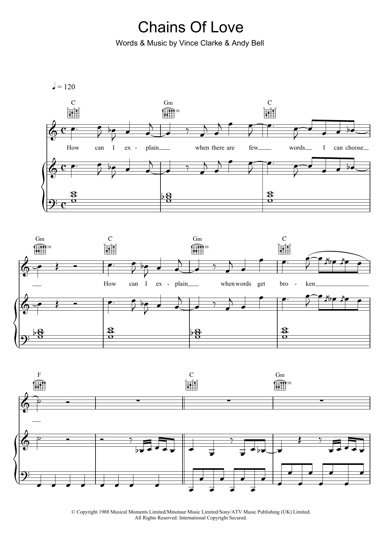 Erasure Chains Of Love sheet music notes and chords arranged for Piano, Vocal & Guitar Chords