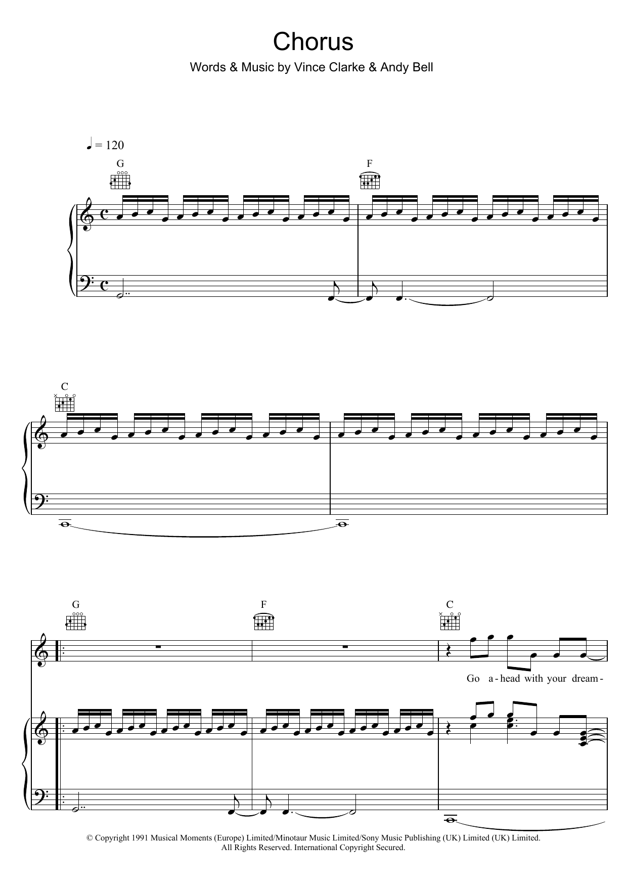 Erasure Chorus sheet music notes and chords arranged for Piano, Vocal & Guitar Chords