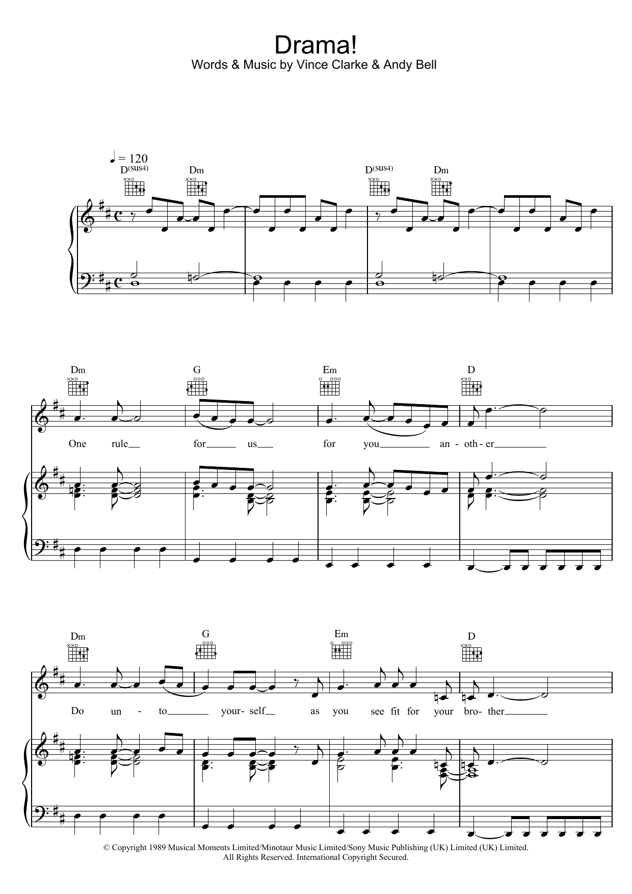 Erasure Drama! sheet music notes and chords arranged for Piano, Vocal & Guitar Chords