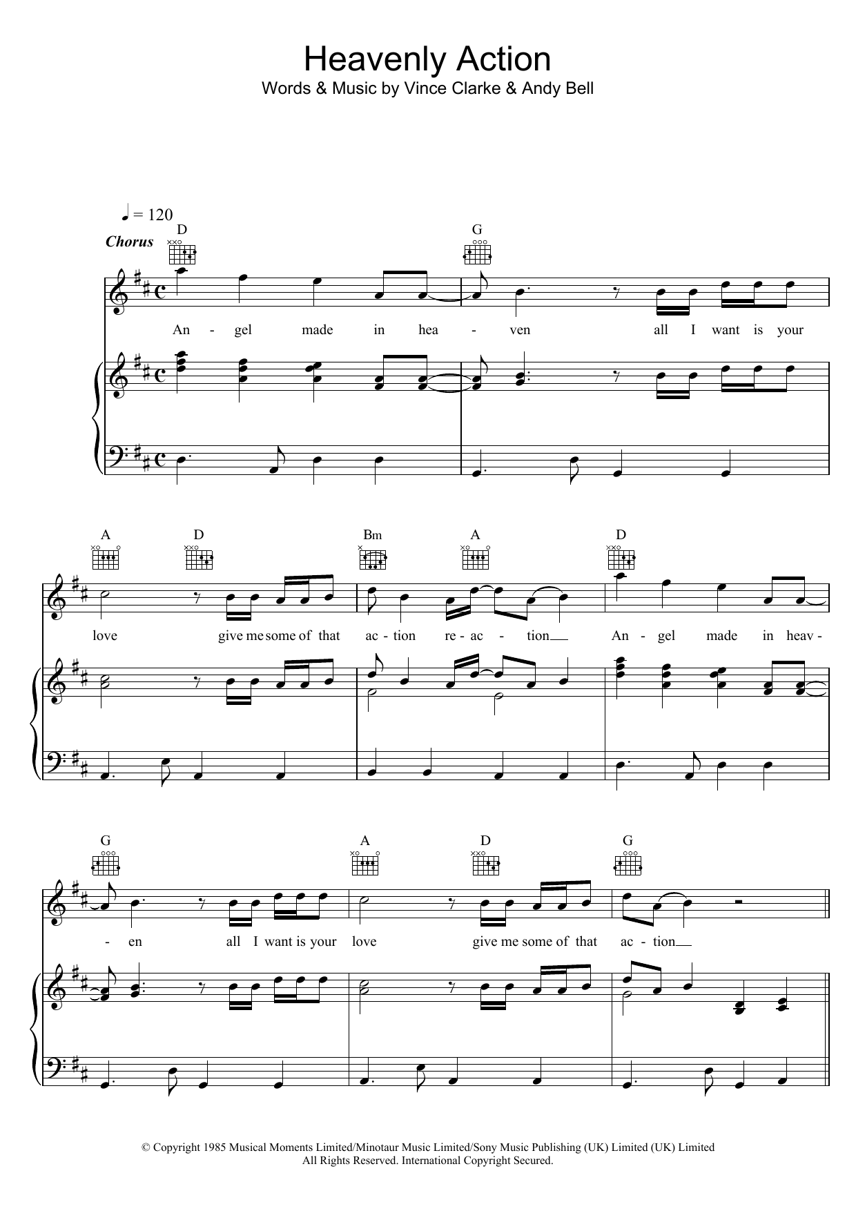 Erasure Heavenly Action sheet music notes and chords arranged for Piano, Vocal & Guitar Chords