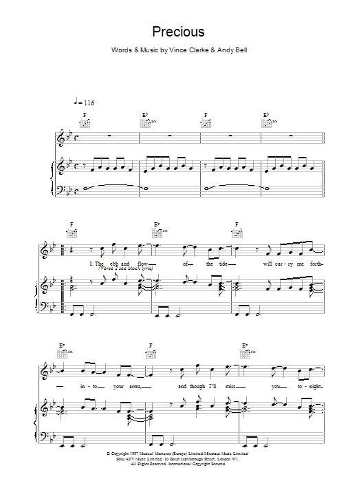 Erasure Precious sheet music notes and chords arranged for Piano, Vocal & Guitar Chords