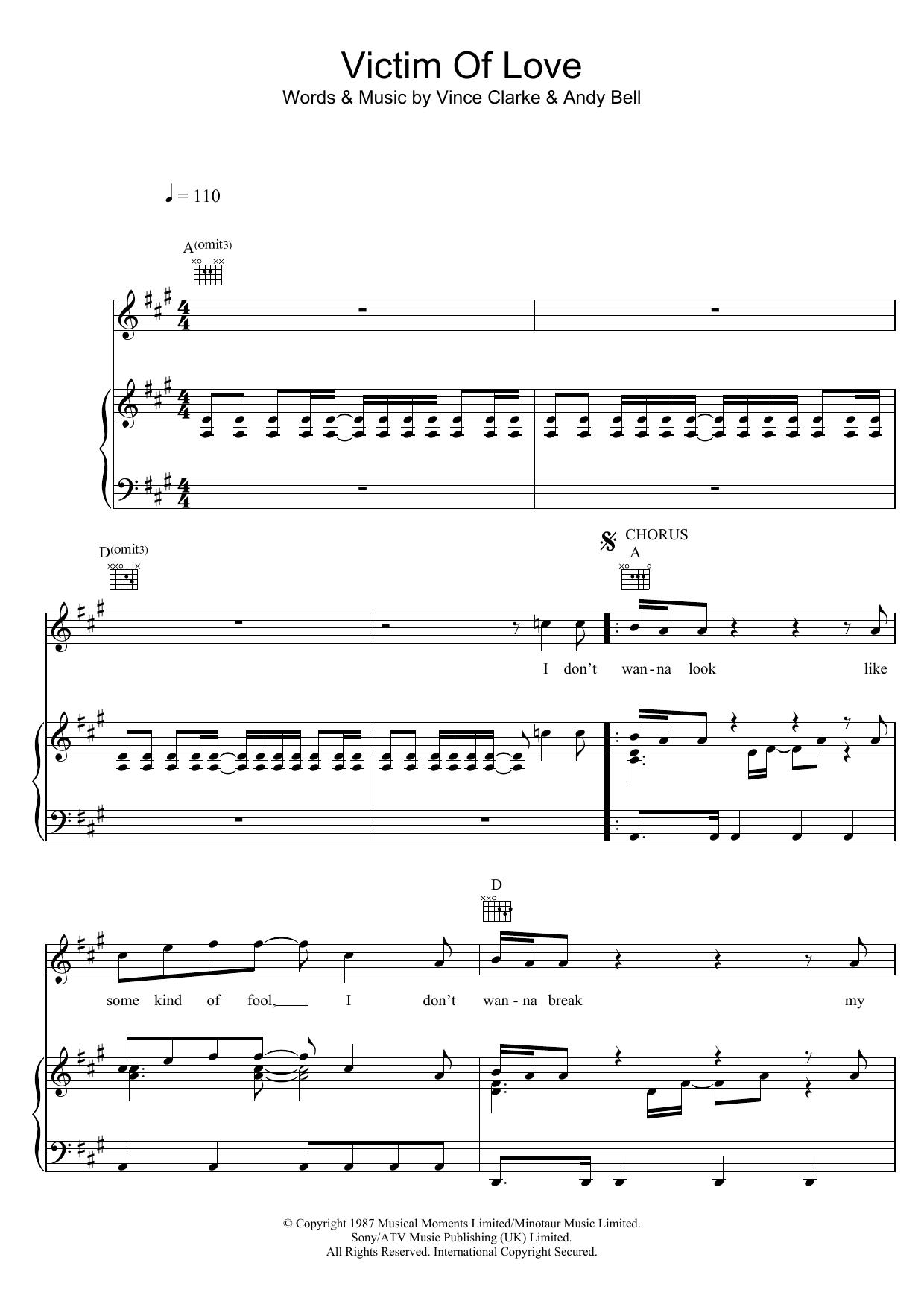 Erasure Victim Of Love sheet music notes and chords arranged for Piano, Vocal & Guitar Chords