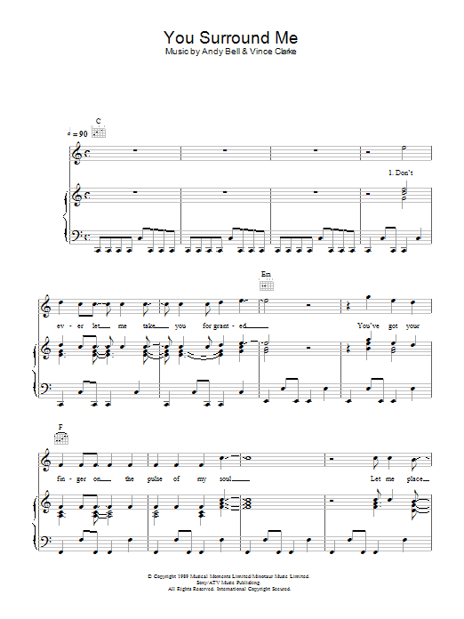 Erasure You Surround Me sheet music notes and chords arranged for Piano, Vocal & Guitar Chords