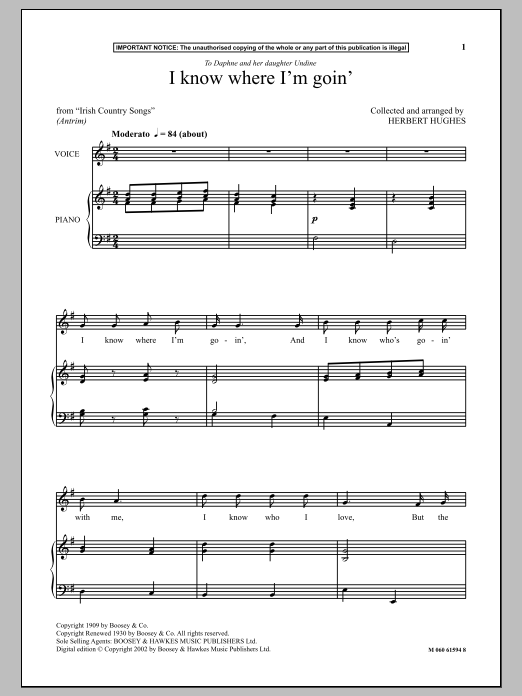 Erbert Hughes I Know Where I'm Goin' sheet music notes and chords arranged for Piano & Vocal