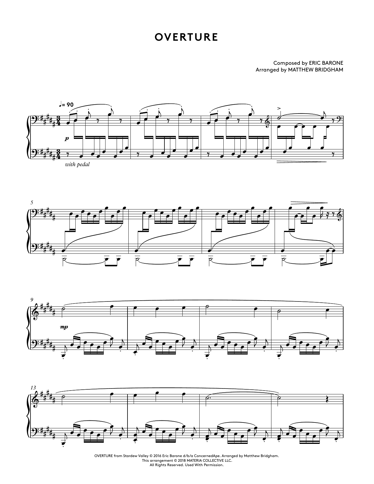 Eric Barone Overture (from Stardew Valley Piano Collections) (arr. Matthew Bridgham) sheet music notes and chords arranged for Piano Solo