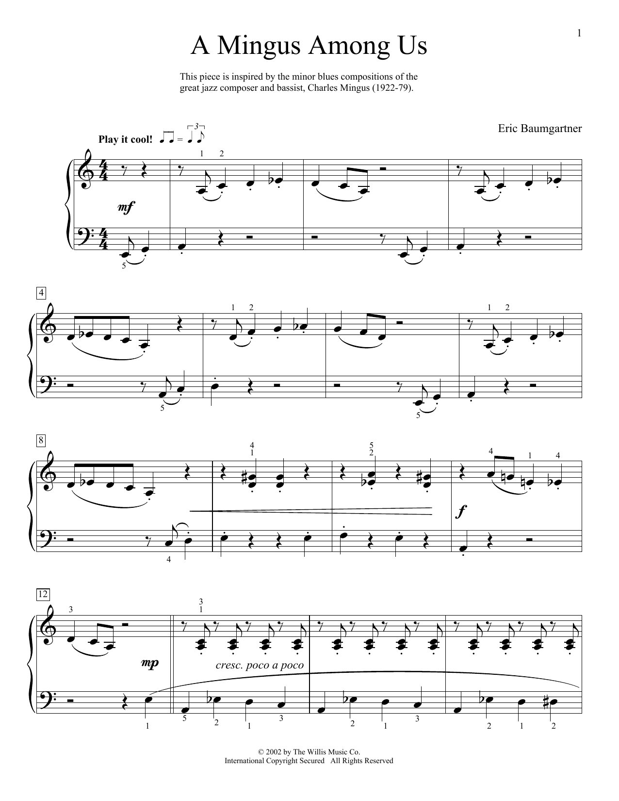 Eric Baumgartner A Mingus Among Us sheet music notes and chords arranged for Educational Piano